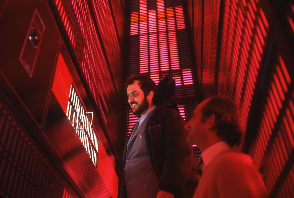 Rare behind-the-scenes shot of Stanley Kubrick during production of 2001: A Space Odyssey (1968)