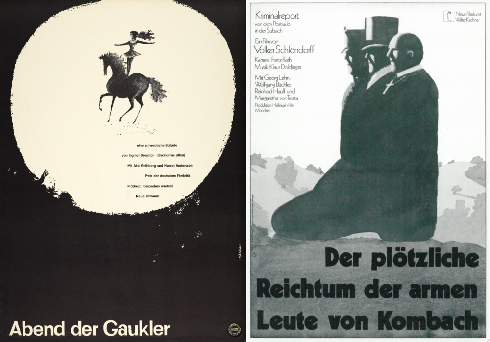 Hillmann&amp;#8217;s posters for Ingmar Bergman&amp;#8217;s Sawdust and Tinsel (left) and Schl&amp;ouml;ndorff&amp;#8217;s The Sudden Wealth of the Poor People of Kombach (right)