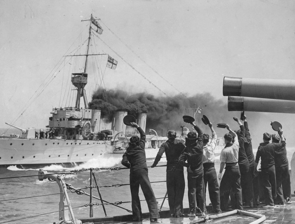 Sailors greet a sister ship on the high seas: The Battles of Coronel and Falkland Islands (1927)