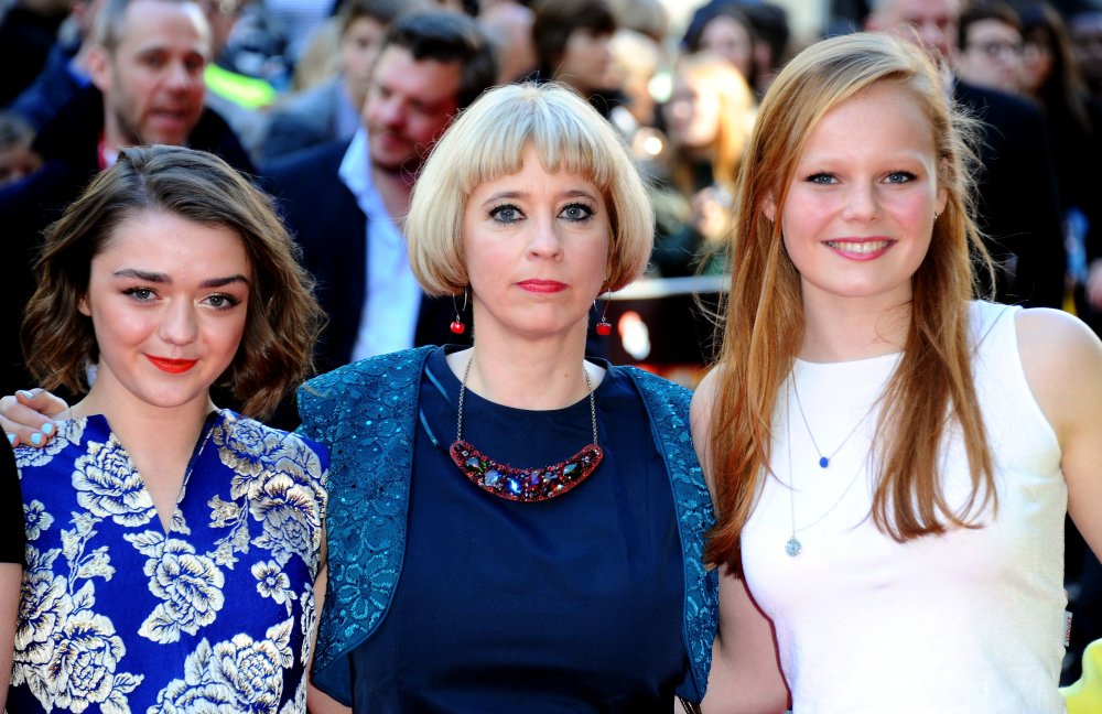 Director Carol Morley (centre) with actors Maisie Williams and Ellie Bamber on the red carpet for The Falling at the 58th BFI London Film Festival