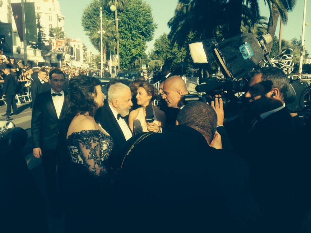 Mike Leigh arrives at the premiere of Mr. Turner at the 2014 Cannes Film Festival