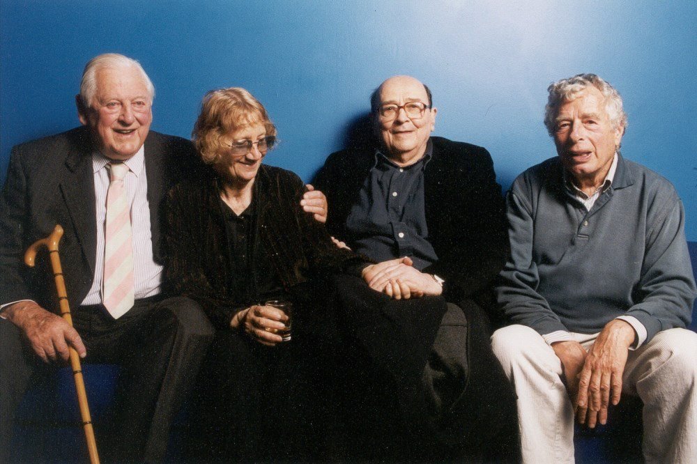 Former BFI director Dennis Forman, Lorenza Mazzetti, Karel Reisz and Walter Lassally at the NFT in 2001 during a special evening dedicated to Free Cinema