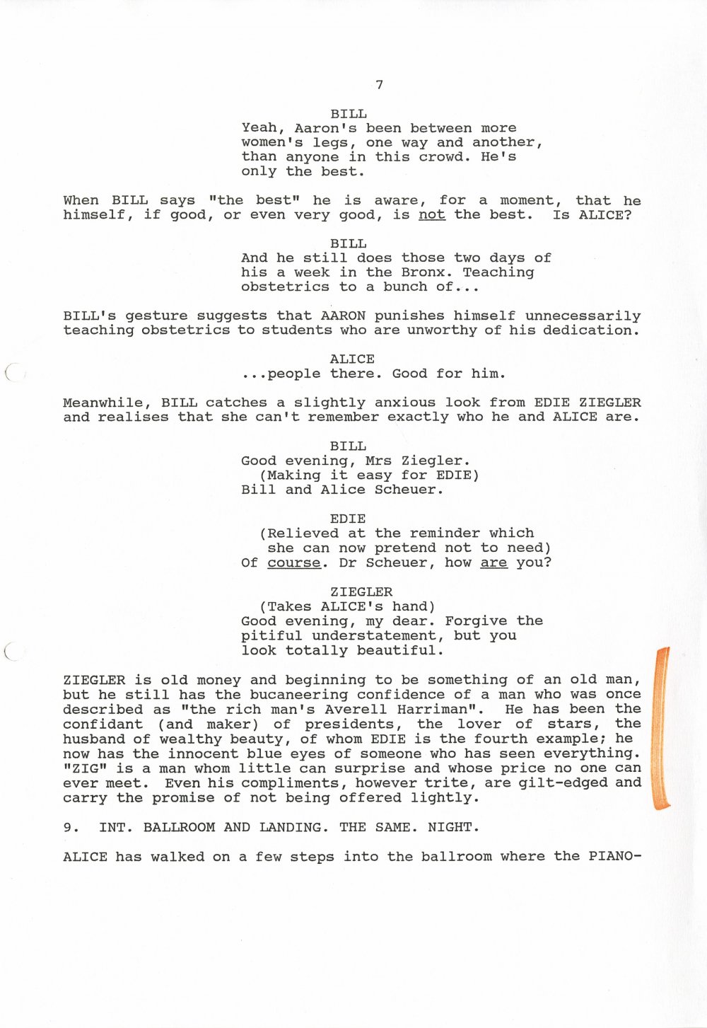 A previously unpublished image of Stanley Kubrick’s annotated copy of one of Frederic Raphael’s early scripts for Eyes Wide Shut, which introduces Ziegler, the film’s wealthy libertine