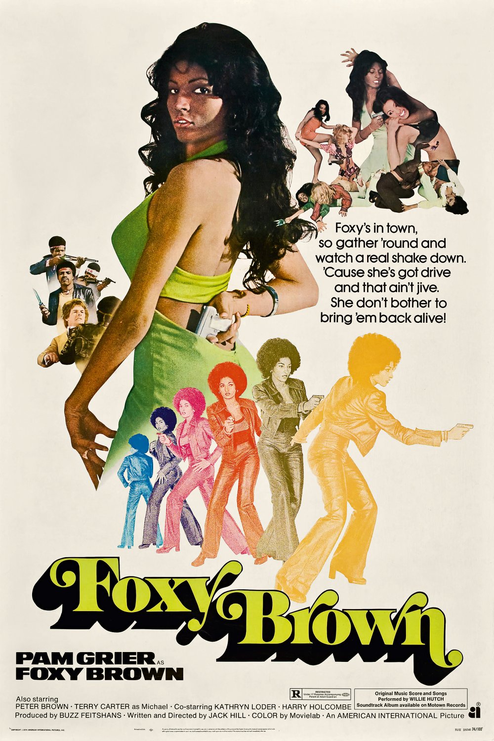The design for the 1974 film Foxy Brown featured a host of faces and figures, as did many American blaxploitation movie posters.