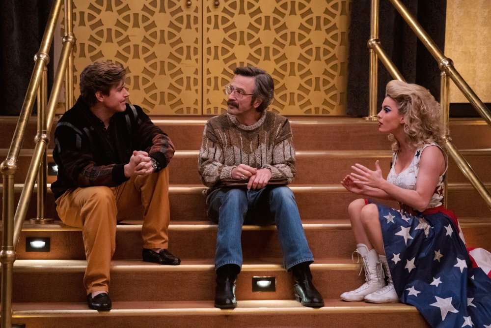 Chris Lowell as Bash Howard, Marc Maron as Sam and Betty Gilpin as Debbie in GLOW season 3