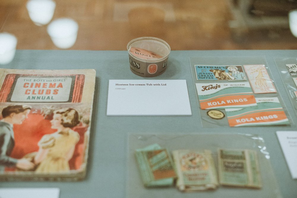 ‘Hostess Ice-cream Tub with Lid’: a display at the Mitchell Gallery’s exhibition of Glaswegian cinema-going memorabilia