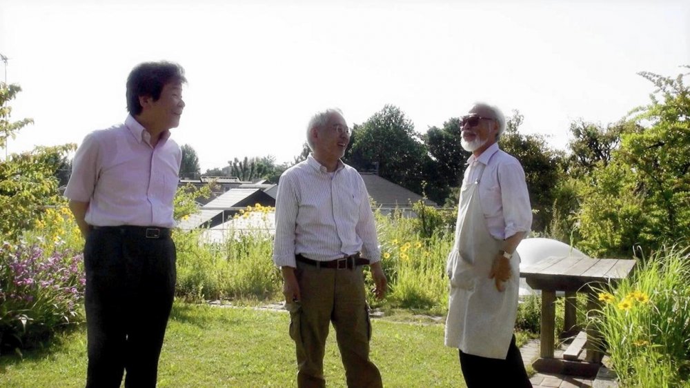 Takahata, producer Suzuki Toshio and Miyazaki Hayao in the 2013 Studio Ghibli documentary Kingdom of Dreams and Madness (2013)