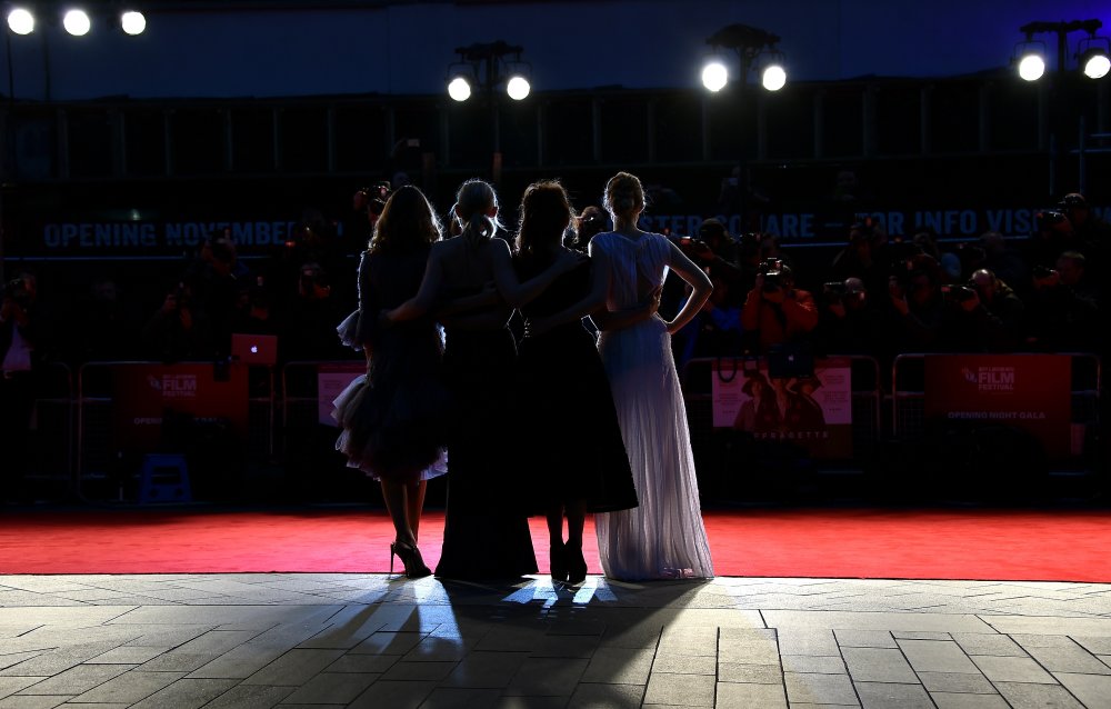 Actors Carey Mulligan, Anne Marie Duff, Helena Bonham Carter and Romola Garai attend the Suffragette premiere at the Opening Night Gala during the 59th BFI London Film Festival