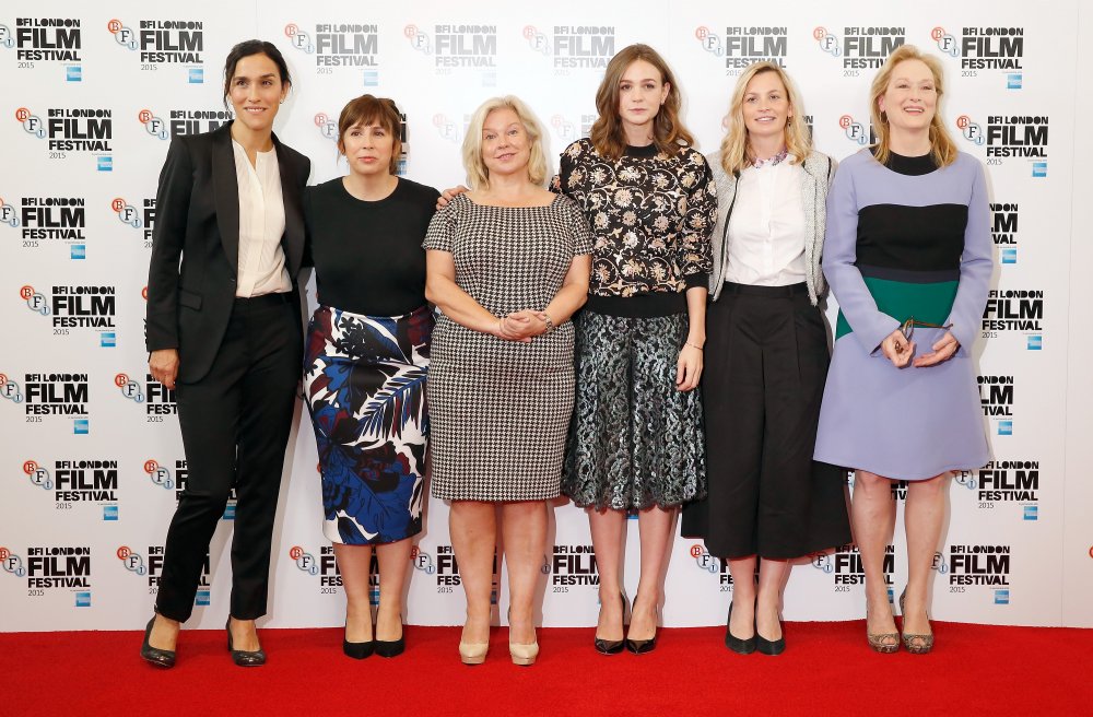 Director Sarah Gavron, scriptwriter Abi Morgan, producer Alison Owen, actress Carey Mulligan, producer Faye Ward and actress Meryl Streep attend the Suffragette photocall during the BFI London Film Festival