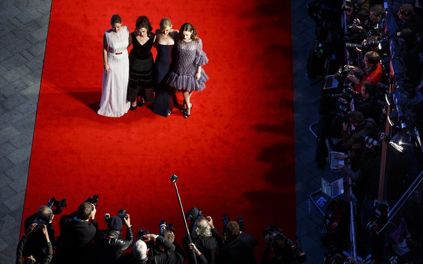 Actors Romola Garai, Helena Bonham Carter, Anne Marie Duff and Carey Mulligan attend the Suffragette premiere at the Opening Night Gala during the 59th BFI London Film Festival
