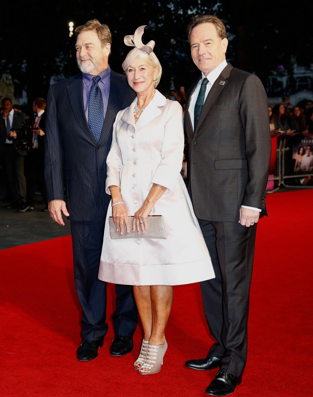 Actors John Goodman, Helen Mirren and Bryan Cranston attend the Trumbo premiere during the BFI London Film Festival at the Odeon Leicester Square
