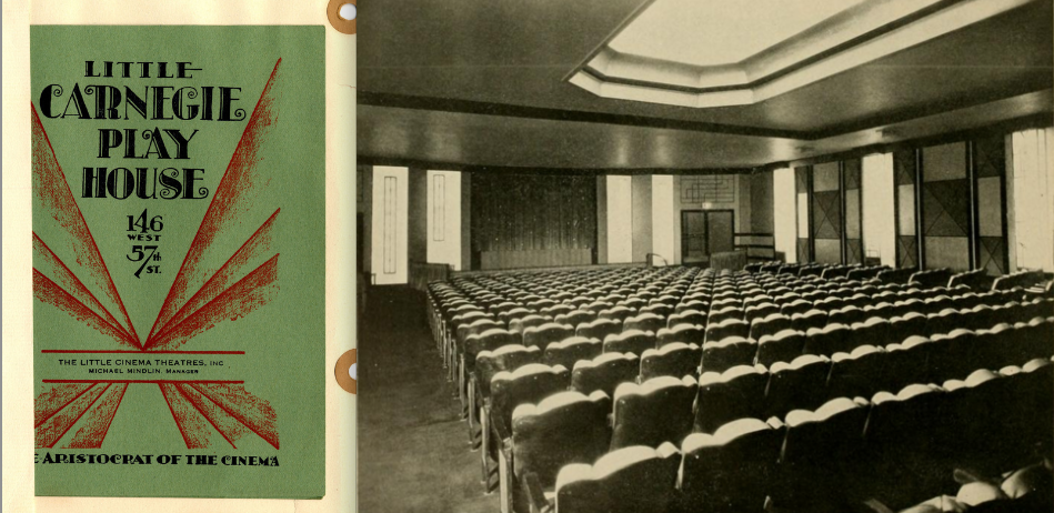 A photo and programme from the Little Carnegie Playhouse, one of the first arthouse cinemas in Manhattan and what Hurst called a &quot;Little Motion Picture Theatre&quot;