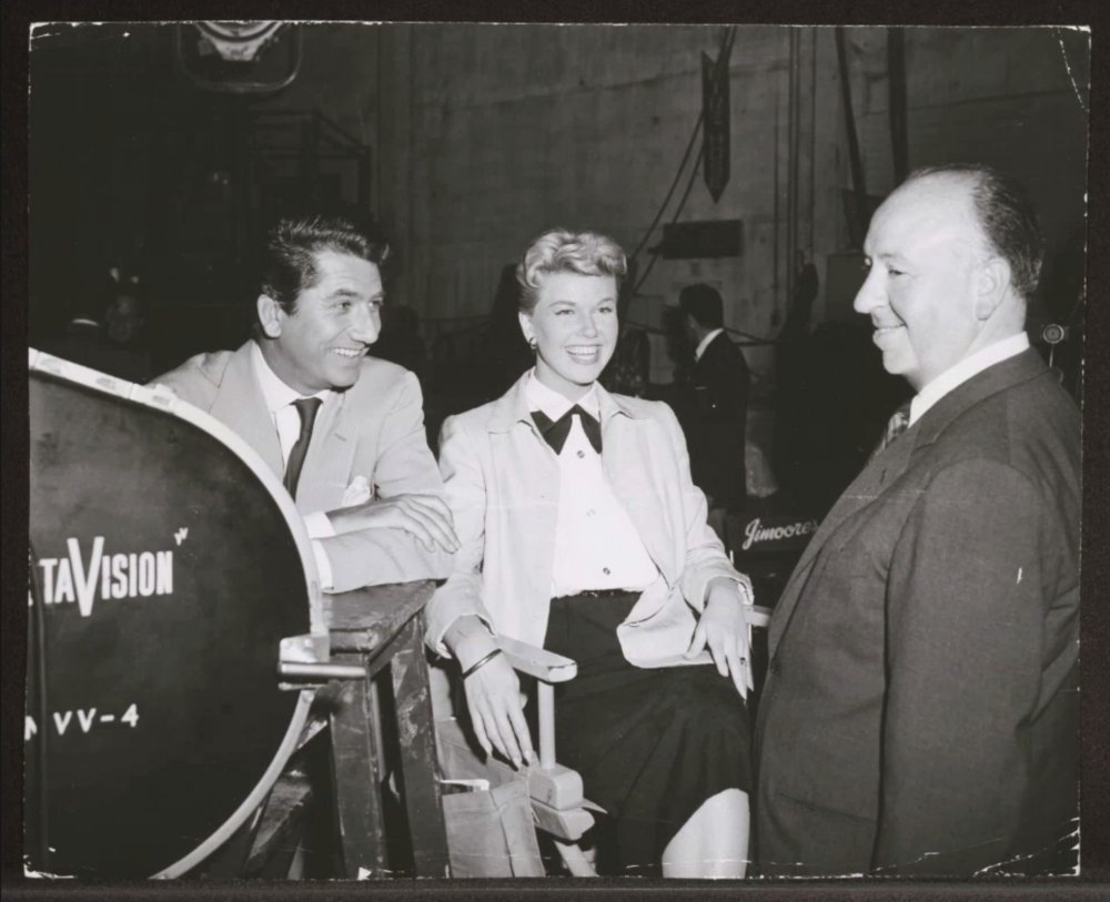 Day with Daniel G&amp;eacute;lin (left) and Alfred Hitchcock on the set of The Man Who Knew Too Much (1956)