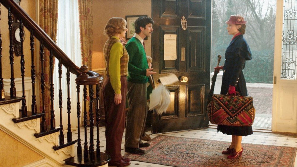 Emily Mortimer as Jane Banks, Ben Whishaw as Michael Banks and Emily Blunt as Mary Poppins in Mary Poppins Returns