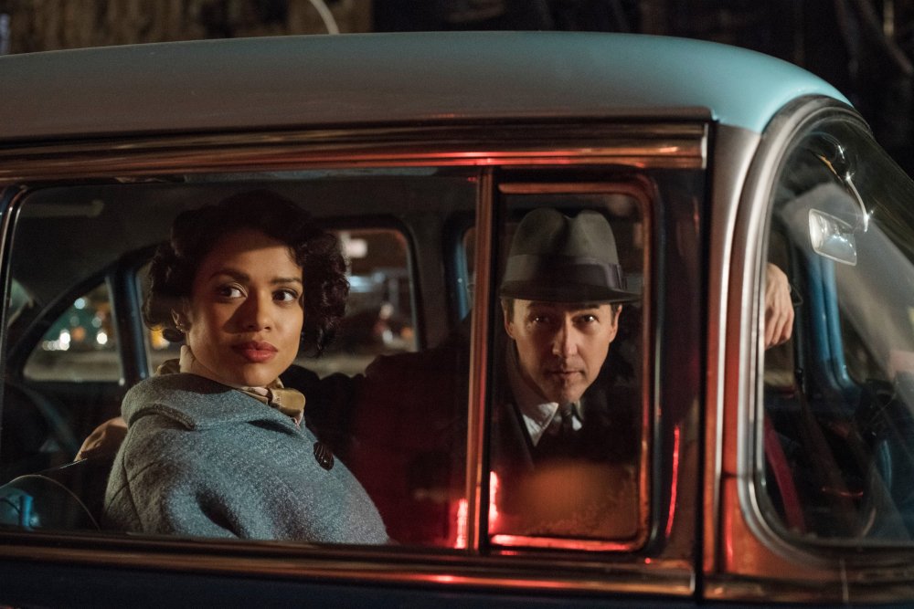 Gugu Mbatha-Raw as Laura Rose and Edward Norton as Lionel Essrog in Motherless Brooklyn