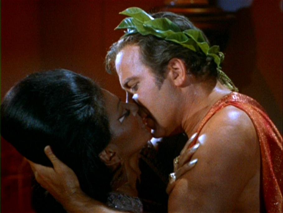 The kiss between Lieutenant Uhura and Captain Kirk in the 1968 Star Trek episode Plato&amp;#8217;s Stephchildren