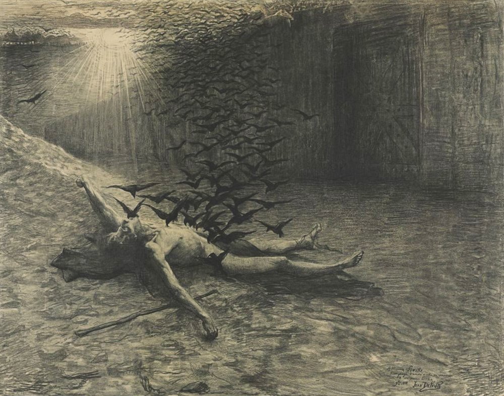 The Lighthouse evokes this untitled 1888 drawing by Belgian artist Jean Delville