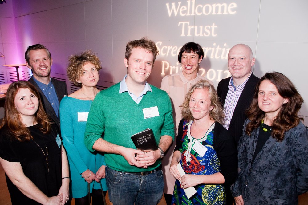 Winner Al Smith and runner-up Sam Firth with Ben Roberts (top left), Clare Matterson (bottom right) and the jury