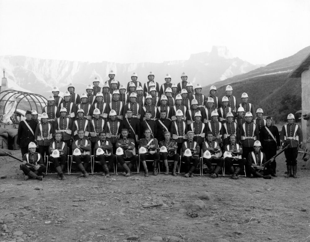 Say &amp;lsquo;cheese&amp;rsquo;! A group portrait of the actors playing the British army regiment who find themselves struggling to fend off an attack from 4,000 Zulu warriors at Rorke&amp;#8217;s Drift.
