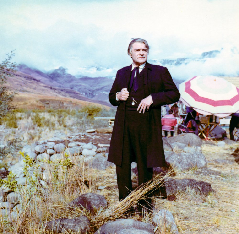 The great character actor Jack Hawkins in costume between takes. Hawkins plays Reverend Otto Witt, a Swedish missionary stationed at Rorke&amp;#8217;s Drift.