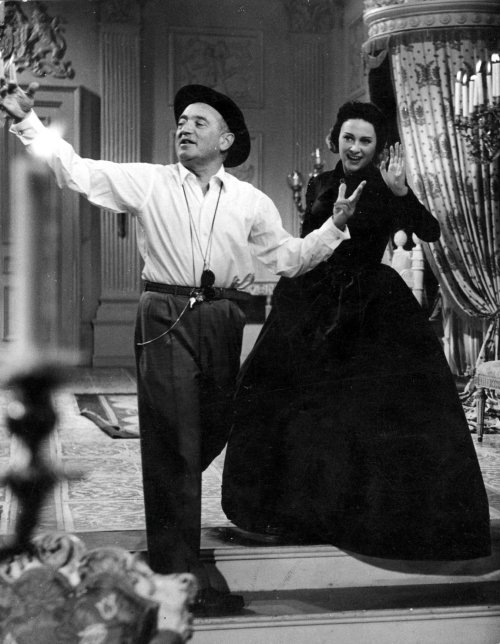 Max Ophuls directing Martine Carol on the set of Lola Montès (1955)